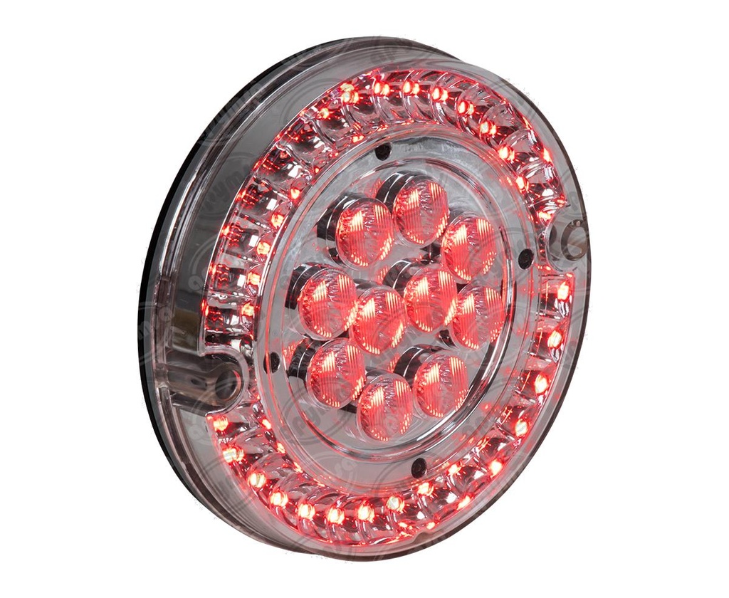 CALAVERA AUTOMOTRIZ MICA TRANSPARENTE ROJO 12V 40 LEDS 6" BUSSCAR 94971 CR (HAE)