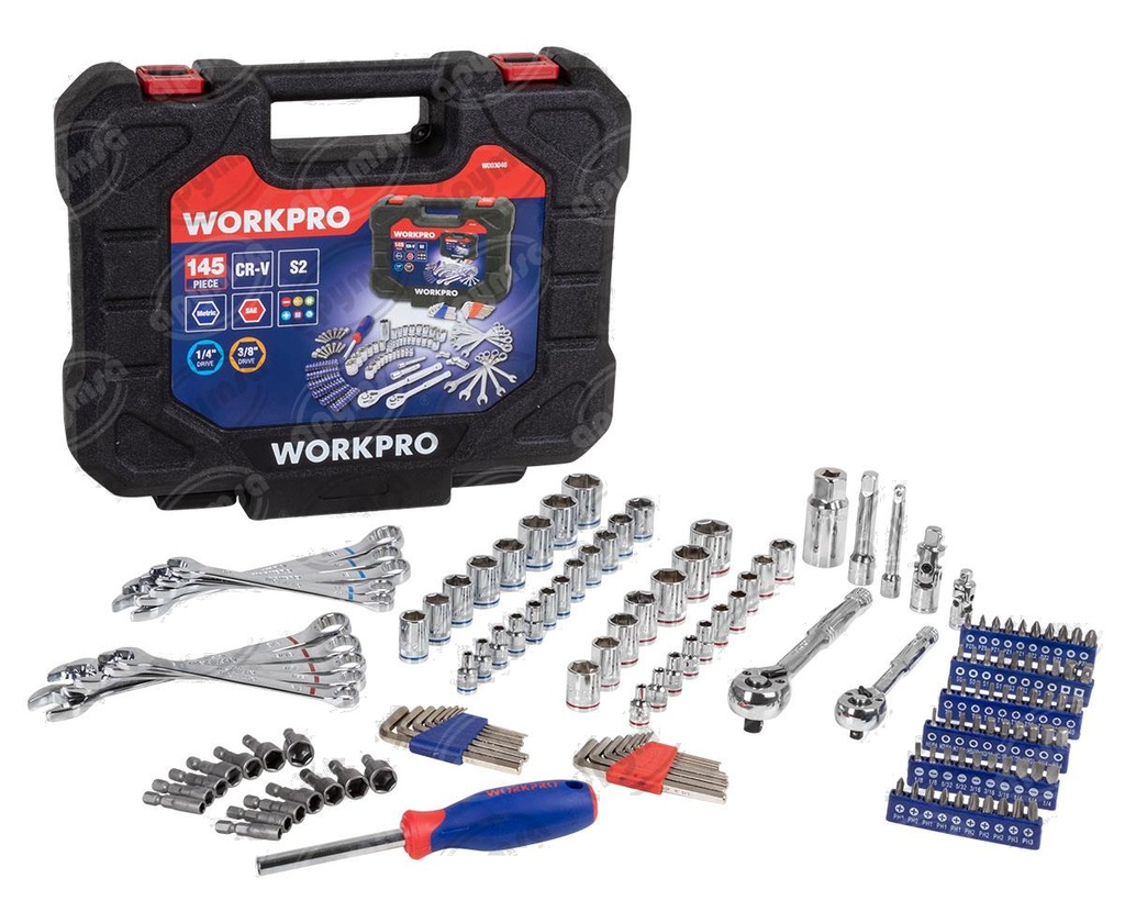 KIT DE HERRAMIENTA AUTOMOTRIZ PROFESIONALES 145 PC 1/4 3/8 WORKPRO W003046WE
