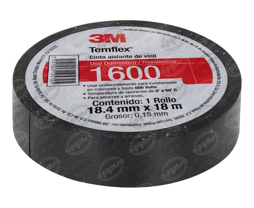 [GT1394011] CINTA AISLANTE NEGRO 59 PIES UU009472471TEMFLEX 165 3M UU009472471