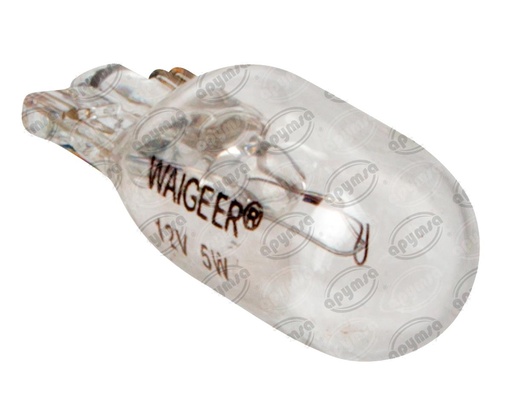 [GT1979000] BOMBILLA INCANDESCENTE 158 T10 TRANSPARENTE 12V 3W 1 POLOS 1PZ TIPO PELLIZCO WAIGEER 158